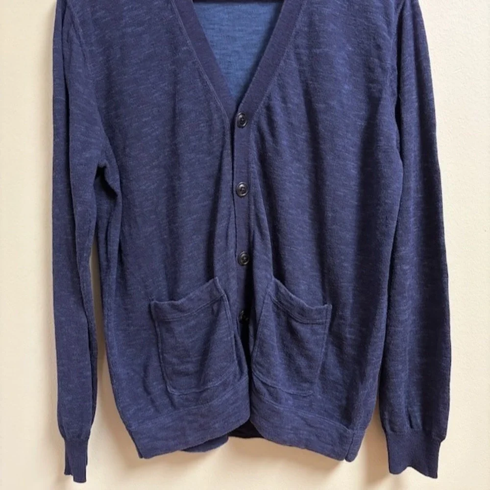 J CREW New York Mens Blue Cotton Cardigan Size L Classic Button Preppy Academia